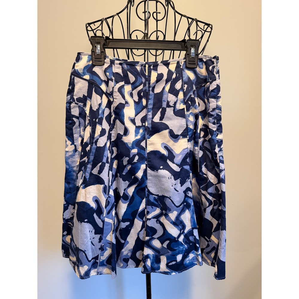 Ann Taylor Blue White Abstract Print A-Line Cotton Skirt Size 0 Knee Length